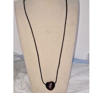 Amethyst Colored Heart Stone Pendant Necklace Bohemian Romantic Hand Crafted